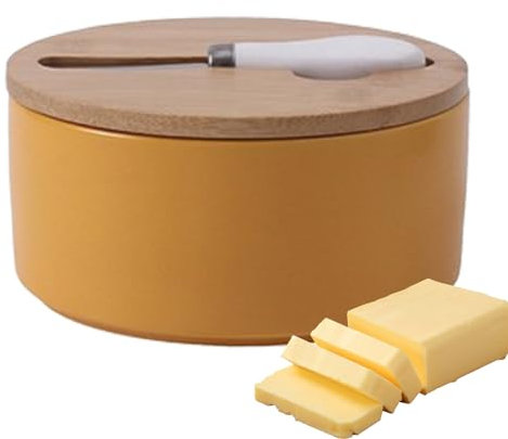 awakentti Beurrier rond recouvert de céramique avec racloir, double joint en silicone pour beurre, confiture, fromage et chocolat