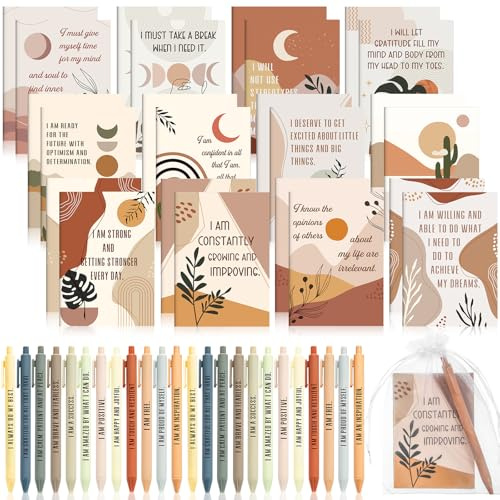 Mooliwe 24 Set/48 Pcs Positive Affirmation Gift Set Gratitude Notebooks with Pens Small Bags Motivational Encouragement Notepads Daily Affirmations Journal for Women Stress Relief Self Care (Rainbow)