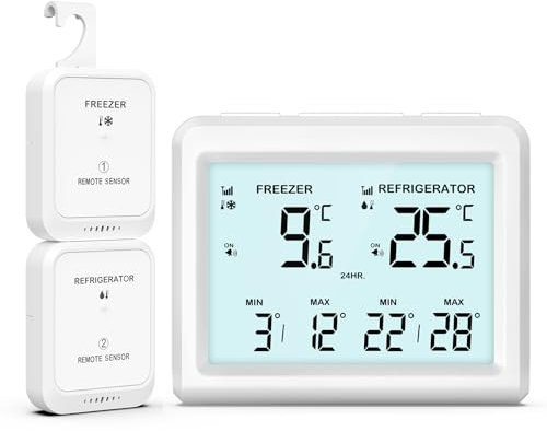 Brifit Thermomètre Frigo, Thermometre Congelateur avec 2 Capteurs, Thermometre Réfrigérateur avec Fonction Alarme et MIN/MAX, ℃/℉, Thermomètre Connecté Alarme Congélateur pour Cuisine, Maison, Bars
