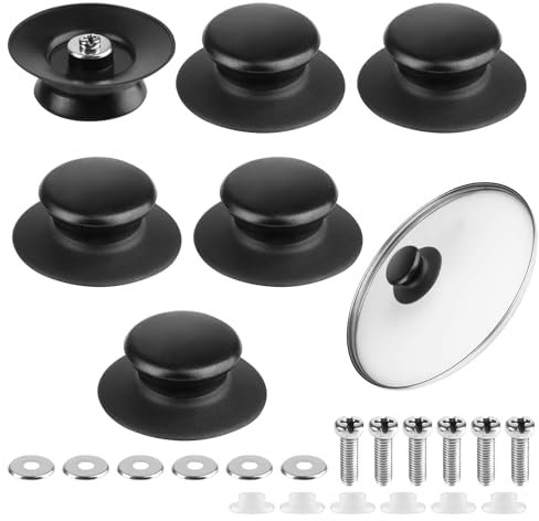6 Stück Deckelgriff Schwarz - 4.2x6cm Universalknauf für Topfdeckel, Hitzebeständige Ersatzknöpfe mit Schrauben