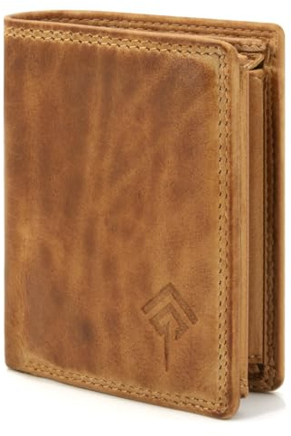 JOREY Slim Wallet Herren aus Echtleder – kleine Geldbörse im Hochformat mit RFID-Schutz – Geldbeutel kompakt aus Wasch-Leder (Braun)