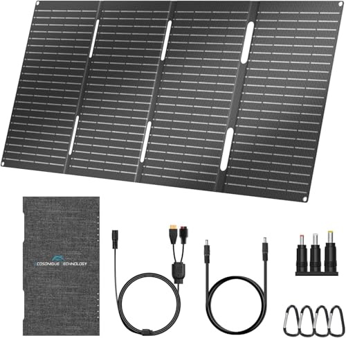 Ecosonique 60W Panel Solar Portátil, USB-A y USB-C, Panel Solar Plegable con Concentrador de Energía Extraíble, IP67, Paneles Solares Resistentes a La Intemperie para Camping, Exteriores，RV