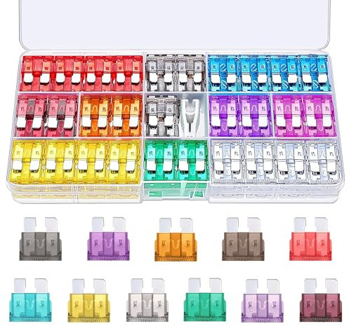 Flaconi 120PCS KFZ Sicherungen,Auto Sicherungen Set,Kfz Sicherungshalter,Auto Sicherungen,2A 3A 5A 7.5A 10A 15A 20A 25A 30A 35A 40A Kfz Sicherungen Set,12V-24V Flachsicherungen Set für PKW,Motorrad