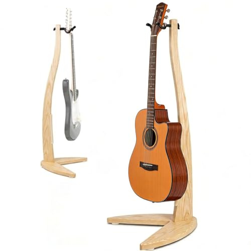MUSO Support de guitare acoustique au sol en bois naturel pour guitare électrique, support de suspension pour banjo, mandoline (bois de frêne)