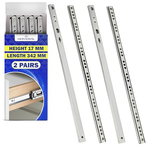 2 Paires Glissiere pour Tiroir sur Roulement à Billes 342 mm x H 17 mm - Télescopiques Coulisse Tiroir Ont une Extension Partielle de 237 mm - Garantie de 10 Ans - MONTERAL