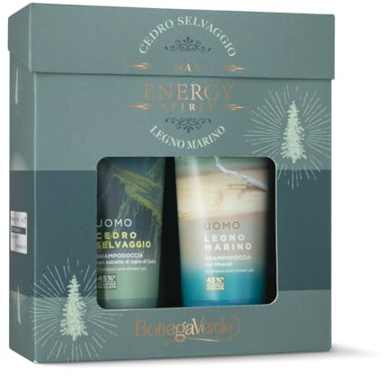 Bottega Verde - Cofanetto Regalo Uomo, con Shampodoccia Legno Marino 200 ml e Shampodoccia Cedro Selvaggio 200 ml, Profumo di Spezie, Legni e Agrumi, Idea Regalo per Lui
