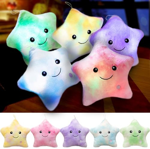Kyduu Cuddly LED Cushion, LED Star Pillows, Light up pillow cushion, Star toy, Sensory toys for autism, Glo pals, Glow pals, Glowing Luminous Light Up Soft Flashing Light Cushions (Multicolored Green)