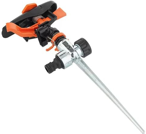 Irrigatore a pulsante per prato con picchetto in metallo, irrigatore da giardino a impulso a 360 gradi, irrigatore regolabile per irrigazione di piante e fiori