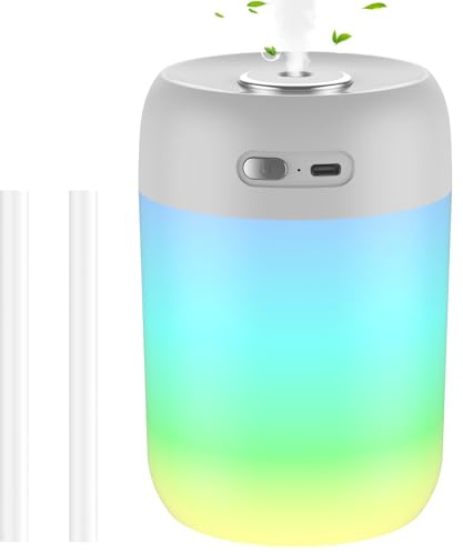SZO Mini Cool Mist Air Humidifier for Bedroom with Night Light Top-Fill Quiet Operation Auto Shut-Off for Baby Nursery Office Desk Home Plants Light Grey