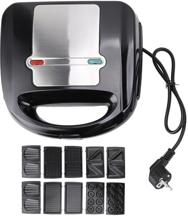 Macchina per la colazione a prova di bastoncino per panini 6 in 1 con 10 piastre rimovibili per preparare panini, ciambelle, cialde, noci, torte Madeleine, bistecche