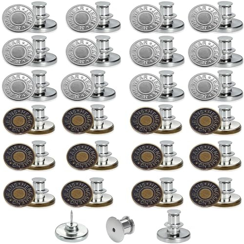 HoAhaMay 24 botones sin costuras, botones de repuesto de 17 mm para ajustar el ancho de la cintura, botones extraíbles, reutilizables, para aumentar o reducir el tamaño de ropa y pantalones