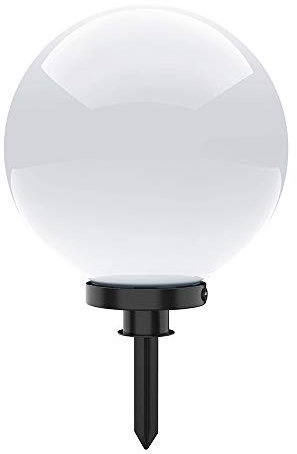 SellTec Kugelleuchte aussen, Gartenlampe weiß | Außenleuchte spritzwassergeschützt | Gartenleuchte, E27 Fassung | Kugellampe mit Erdspieß & 5 Meter Kabelleitung (30cm, Weiß)