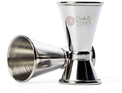 Oak & Steel - 2 Premium Stainless Steel Double Jiggers - 15/30ml - Cocktail Spirit Gin Shot Measure Cup
