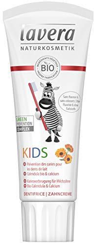 lavera Dentifricio per bambini, senza fluoro e senza coloranti, con calendula e calcio, cosmetici naturali, cura dentale per bambini, dentifricio senza fluoro, vegano, bio (1 x 75 ml)