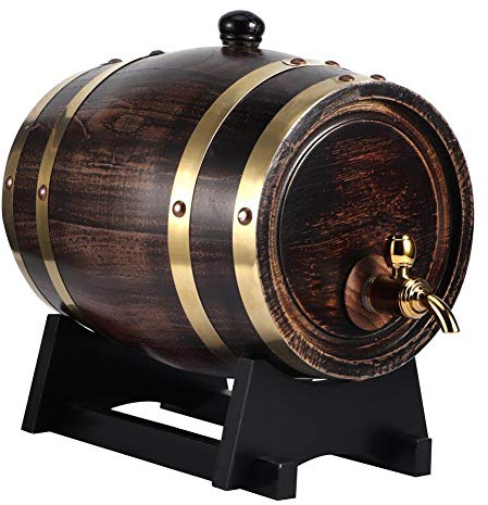 Wine Bucket, 3L Retro Black Striped Aluminum Foil Oak Wood Beer Barrel Oak Barrel with Faucet for Red Wine, Brandy, Whiskey, Tequila