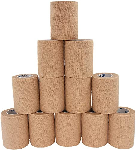 GSPCARE Vendas Autoadhesivas 12 Rollo,7.5cm X 4.5m No Tejido Cinta Deportiva Adhesiva Vendaje Veterinario, Fuerte Elástico Vendajes Cohesivos para Protección Deportiva (Color de Piel, 12 Rollo)