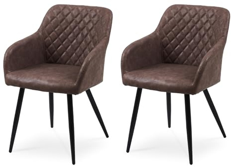CLIPOP Dining Chairs Set of 2 Kitchen Chairs with Arms and Metal Legs Upholstered Armchair for Living Room Dining Room Lounge, Faux Leather, Brown