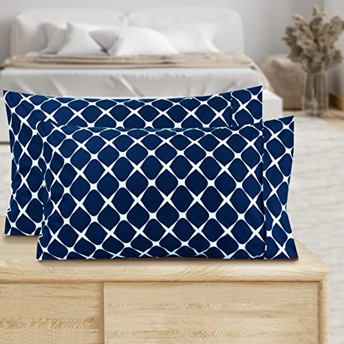 Valerian Printed Pillowcases 2-Piece Set Egyptian Quality 1500 Thread Count Timeless Classic Designs Soft and Smooth Weave, Wrinkle Resistant, Bloomingdale Queen Pillowcase, Navy