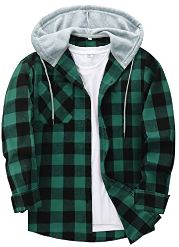 SwissWell Flanella Camicia Uomo Manica Lunga Giacca a Quadri Camicia da Boscaiolo Cotone Casual Button Down Jacket Petto vestibilità Regular Fit (1478-Verde 2XL)
