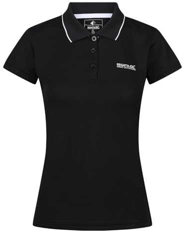 Regatta Maverick V Damen-Poloshirt, schnelltrocknend, feuchtigkeitsableitend, Schwarz