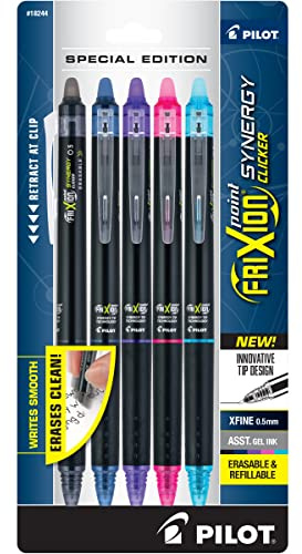 PILOT FriXion Synergy Clicker Erasable, Refillable & Retractable Gel Ink Pens, Extra Fine Point, Assorted Ink Colors, 5-Pack (18244)