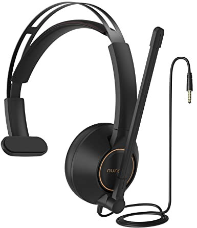 Nuroum HP11-S Auriculares con Cable, Auriculares una Sola Oreja (Mono) con micrófono Boom，Conexión a PC/Mac a través de Cable de 3,5 mm, Funciona con Zoom/Teams para Llamadas/Conferencias