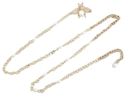 FAIRYGATE Taillengürtel Damen Kettengürtel für Damen Gürtel Metall Geflochten für Kleider Perle Flechtgürtel Schmaler DA6410