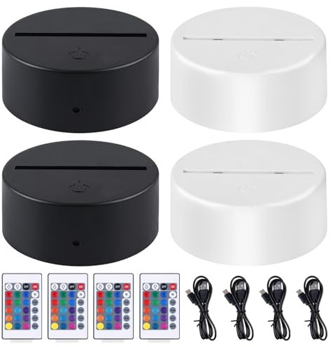 4 pièces LED 3D nuit avec attaque, télécommande et USB, lampe illusion 3D, 7 couleurs, dimmable, décoratif pour chambre d'enfant, salon, magasin (2 blanc, 2)