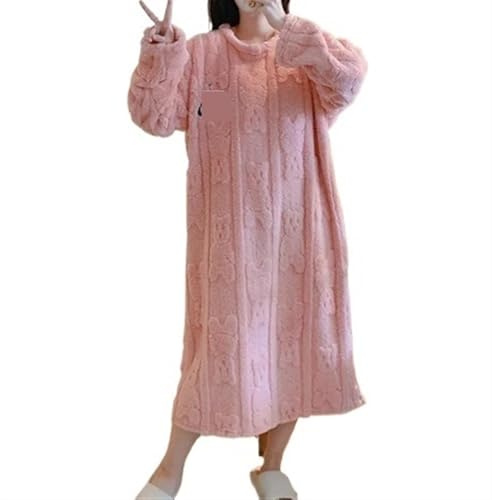 SHDEYAVK, Chemise De Nuit Femme Hiver Hiver Grande Taille à Manches Longues épais Chaud Flanelle Chemises de Nuit Femmes en Vrac Corail Velours vêtements de Nuit Robe de Nuit Chemise de Nuit(B,5XL)