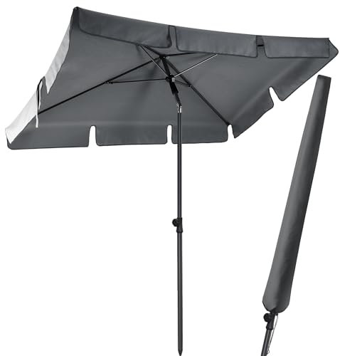 4smile Sonnenschirm Balkon 200x125 cm + Sonnenschirmhalter Balkongeländer + Sonnenschirmhülle, Anthrazit - 3er Set für UV 50+ Sonnenschutz Balkon - Sonnenschirm rechteckig, Marktschirm, Gartenschirm