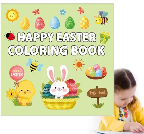 Zuasdvnk Libro de colorear fácil de Pascua, Libro de colorear de dibujos animados - Libro de juego fácil Libro de colorear de Pascua,Libro de dibujo en negrita de 40 páginas para dibujos