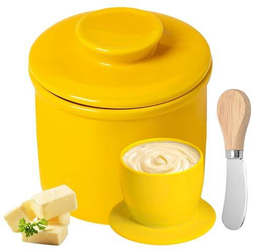 WANDGU Pot à beurre en porcelaine 9,8 × 7,6 cm : pot à beurre en porcelaine, pot à beurre en porcelaine, beurrier français en porcelaine, beurrier français avec couvercle pour comptoir de cuisine
