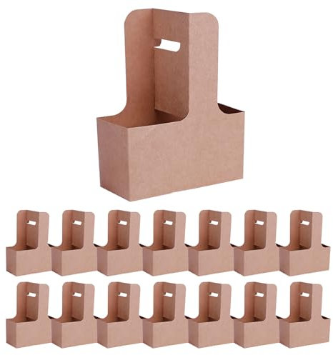 Portabevande Marrone Chiaro,Portabevande In Carta Kraft, Bevande Asporto, con Manico per Asporto, Servizio Ristorazione Ottimo per Contenere Caffè, Tenere Tè,Latte, Succo di Frutta,15 Pezzi