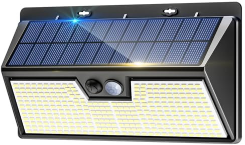 nipify Faretto Led da Esterno Solare, 318 LED Luce Solari Esterno con Sensore di Movimento, 3 Modalità IP65 Impermeabile Faretti Solare per Giardino, Parete, Garage