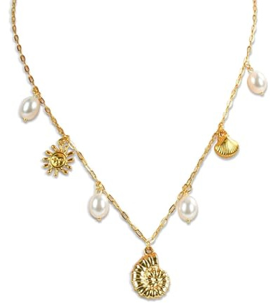 LQTSLFM Collana Conchiglia in Oro da Donna, Collana da Spiaggia Estiva Con Ciondolo di Perla Conchiglia, Squisita Collana Conchiglie Boho per Regali di Gioielli da Donna