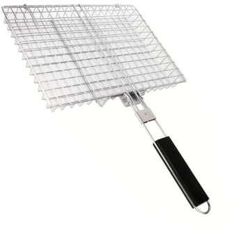 SEAYACK Cesto Cottura A Barbecue in Acciaio Non Resistente Professionale 32 Cm con Maniglia Sicurezza Lunga Ideale per Griglie Portatili per Griglie Interno Esterni con Manico Rimovibile