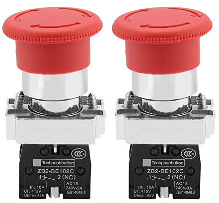 2pcs Pulsador Interruptores Señal Rojo Interruptor de Parada de Emergencia Botón XB5 Estop, Interruptor con Push Lock y Twist Reset Pulsador