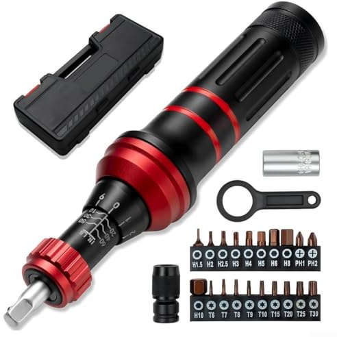 Honseadek Mechanisch voreingestelltes Drehmomentschraubendreher-Set, 25,4–203,2 cm, mit 2,5 cm lb-Schritten, kompatibel mit 6,35 mm Bits für Elektronik und Autoreparatur (1–6 Nm)