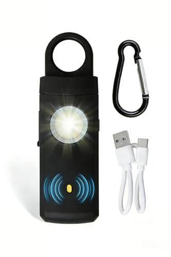 Taschenalarm Für Frauen 130db Personal Alarm Mit LED Taschenlampe & Schlüsselanhänger Selbstverteidigungssirene Wiederaufladbar USB-C, Ipx3, 24g Für Unterwegs, Kinder, Senioren ,Schwarz