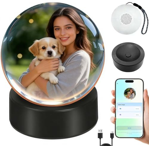 Bukbas Reproductor de video de bola de cristal, regalos de San Valentín para él y ella, bola de esfera de memoria 3D, carga Wi-Fi, orbe de video de cristal para fotos y videos personalizados, regalos