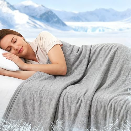 Cooling Blanket for Night Sweats, 150x200cm Summer Cool Throw for Hot, Q-Max>0.45, Cool Fibre Summer Throw, Absorbs Heat to Keep Body Cool for Night Sweats Adults Children Bed Sofa Chair Travel, Grey