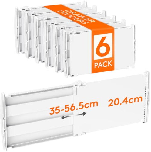 Lifewit 8 Tall Drawer Dividers, Adjustable Deep Drawer Organiser Clothes | 6 Pack 13.8-22.2 Expandable Plastic Separator for Bedroom, Wardrobe, Cabinet, Office, Kitchen Utensils & Clothing Storage