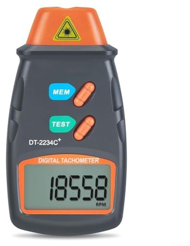 DT-2234C+ beröringsfri digital varvräknare infraröd RPM-mätare 2,5-9999 för motorfläktstester med datalagring 0,8 s snabbprovtagning stor skärm ABS handhållen svart 13 x 6,5 x 2,5 cm (gul knapp)