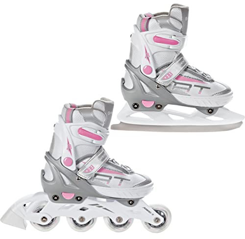 RAVEN Profession 2in1 Schlittschuhe Inlineskates Inliner für Kinder und Erwachsene verstellbar (White/Pink, 35-39 (23cm-25,5cm))