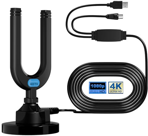 Antenne TV Intérieur Puissante TNT, 2024 Le Plus récent Antenne TV Intérieur avec Amplificateur de Signal à Gain Élevé, Compatible avec TV Portable 4K 1080P et Tous Les TV