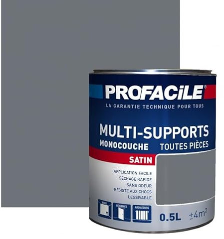 PROFACILE Peinture intérieure multi-supports, satin, murs, plafonds, boiseries, radiateurs, sans odeur, plusieurs teintes 0.5 litre