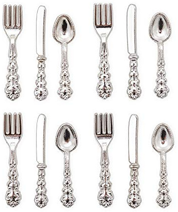 Odoria 1/12 Miniature Silverware Knife Fork Spoon Set Dollhouse Decoration Accessories, Silver