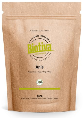 Hel ekologisk anis 250g - Pimpinella anisum - anisfrön - aniste - klosterväxter - buteljerad och kontrollerad i Tyskland - Biotiva