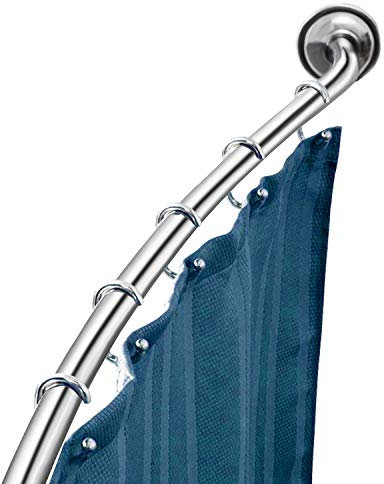 Curved Shower Rod Stainless Steel Adjustable 112-180cm, Telescopic Shower Curtain Pole Extensible Shower Rail Including Fittings (Chrome)