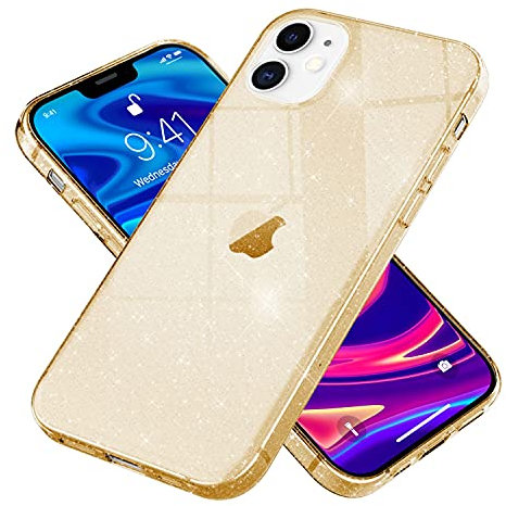 NALIA Hülle für iPhone 12 Mini - Funkelnde Glitzerhülle - Abriebfest & Griffig - DAZZLIN (Transparent & Angenehme Haptik) - Marke aus Berlin - Handyhülle Silikon Case, Farbe:Gold